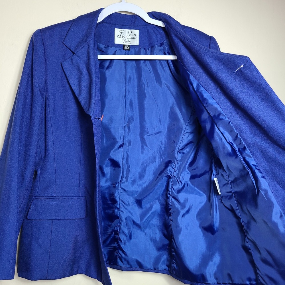 Le Suit Royal Blue Double Breasted Blazer Skirt Suit‎ 10P Office Career Formal - Picture 7 of 15